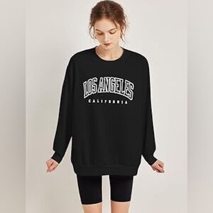 Women's Oversized Sweatshirt Los Angeles California Crewneck Black Small